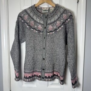 VTG Northern Reflections Women's Sweater Cardigan Floral Isle Wool Blend Size S